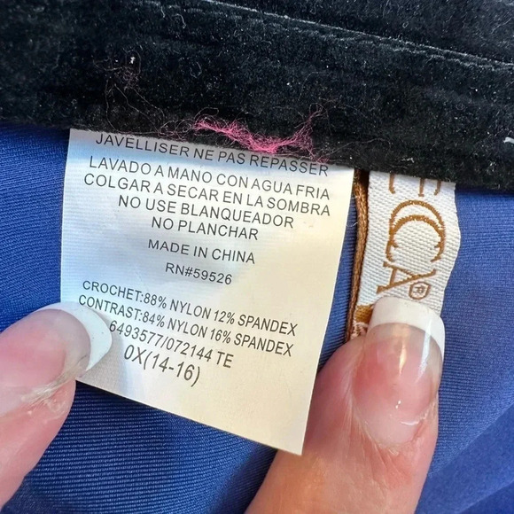 Becca Rebecca Virtue Navy Crochet Halter Top Swimsuit Tankini Size 0X 14/16 - Picture 9 of 10